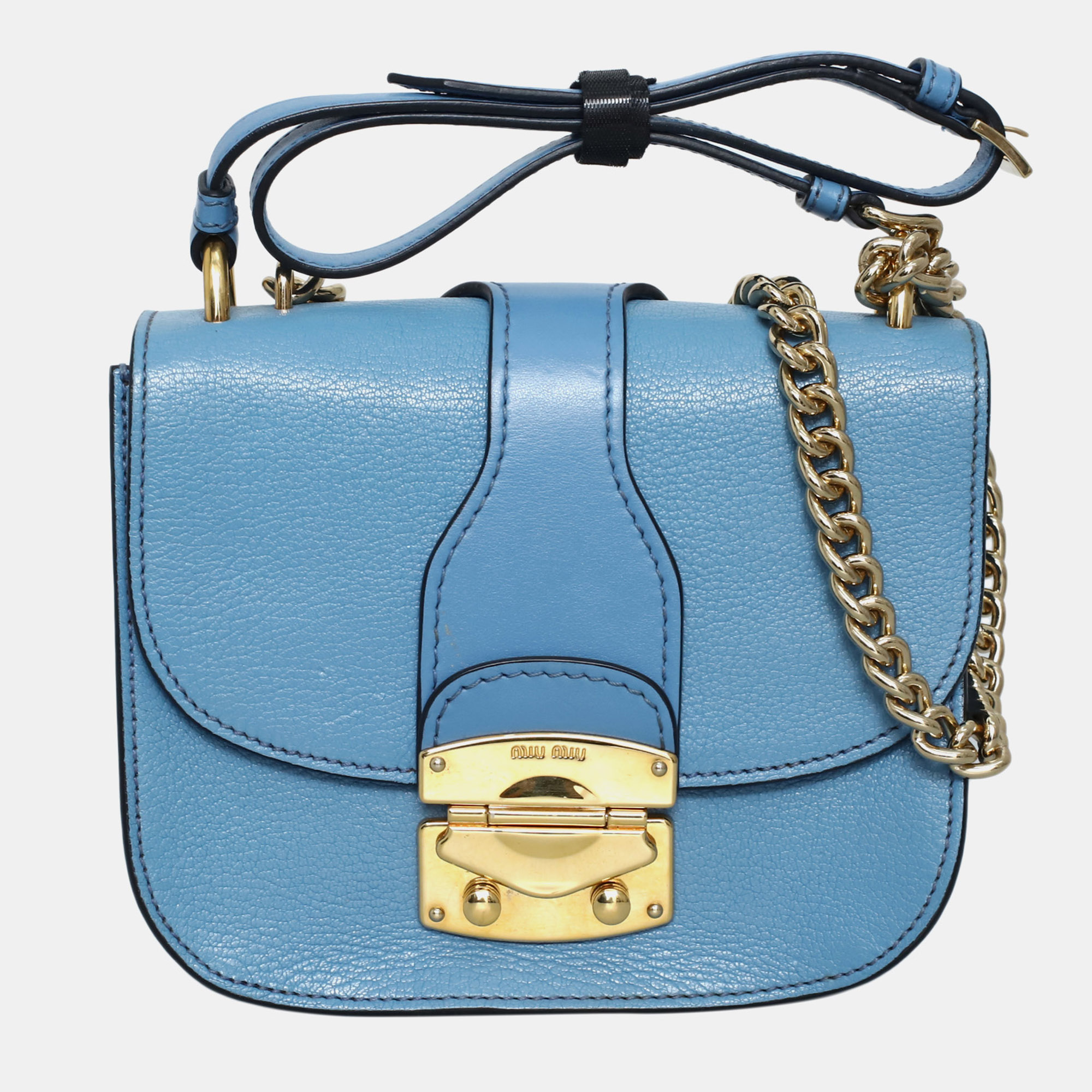 

Miu Miu Blue Calf Leather Madras Crossbody Bag