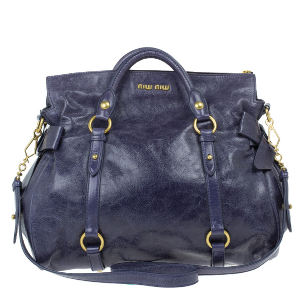 Pre Owned Miu Miu Purple Leather Bow Satchel
