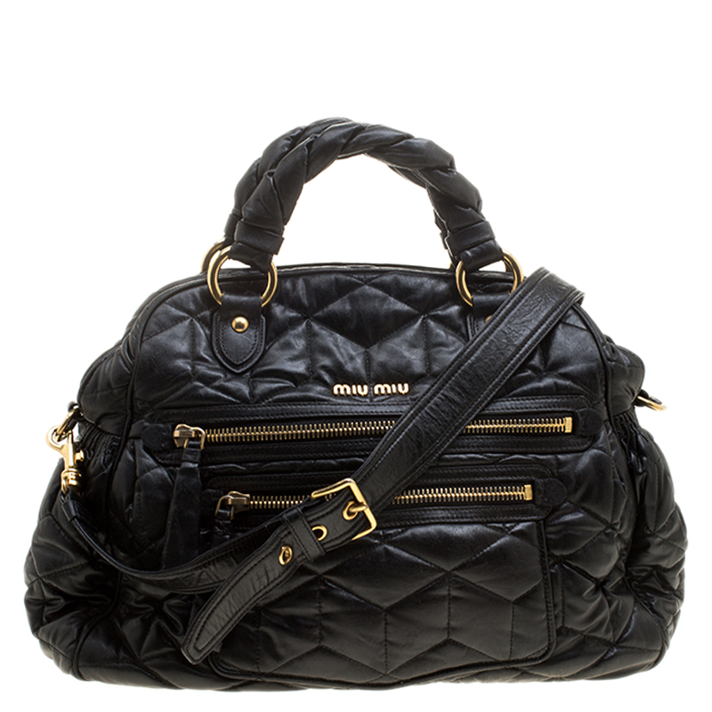 Miu Miu Black Matelasse Leather Satchel