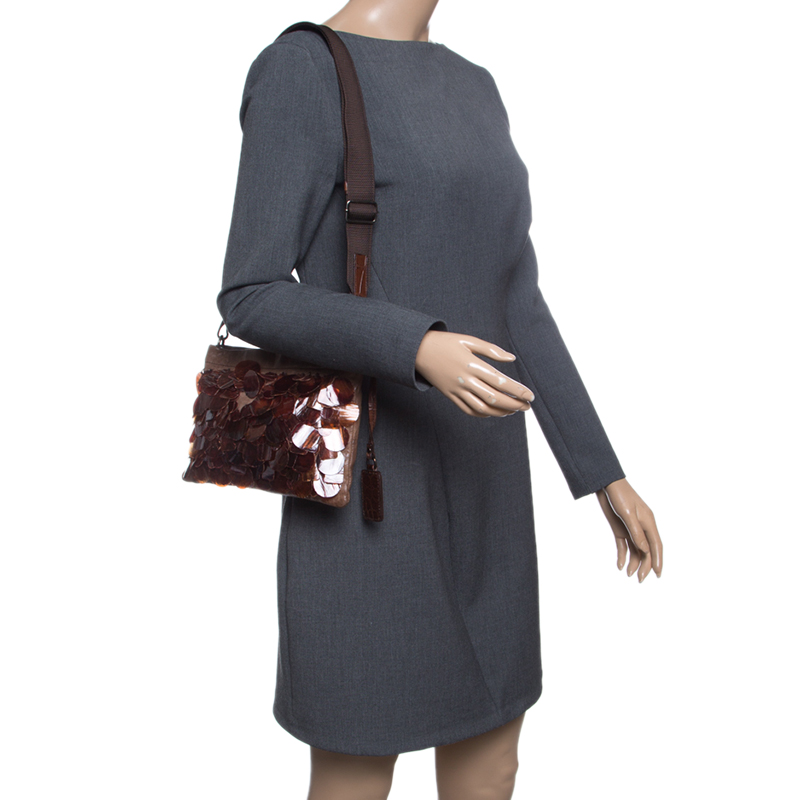 

Miu Miu Brown Leather Windowpane Shell embellished Crossbody Bag