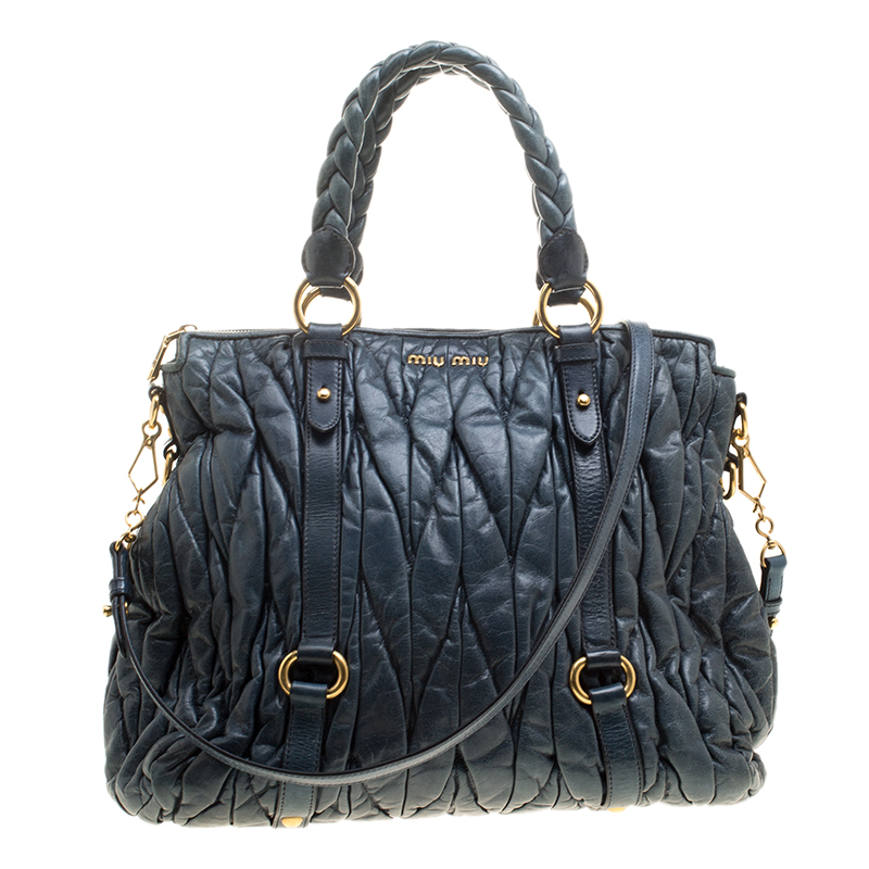 Miu Miu Blue Matelasse Leather Tote
