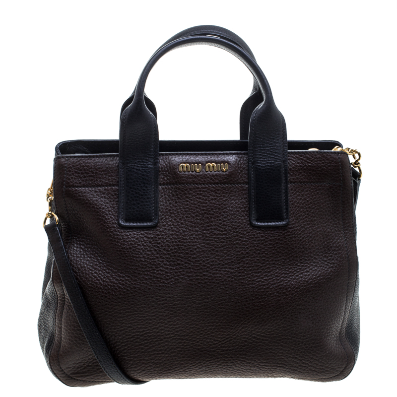 Miu Miu Dark Brown/Black Leather Caribou Top Handle Bag