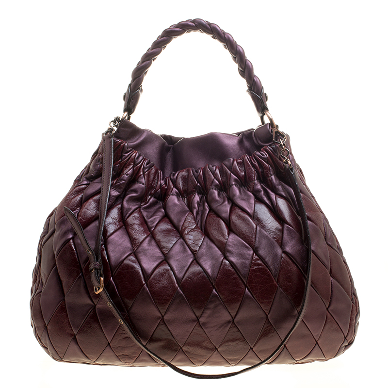 Miu Miu Purple Matelasse Leather Hobo