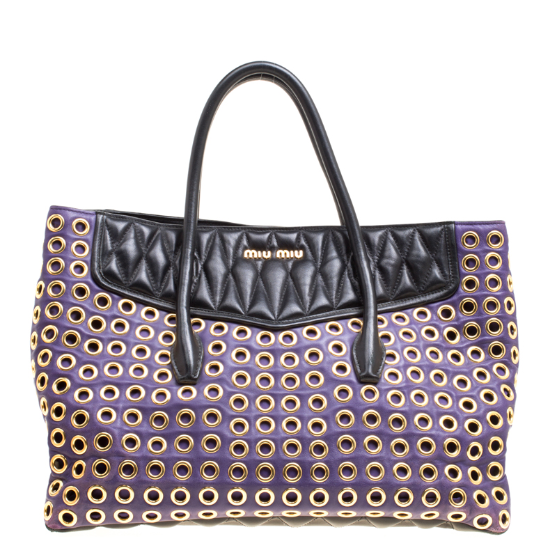 مملوكة مسبقًا Miu Miu Purple Leather Biker Eyelet Tote