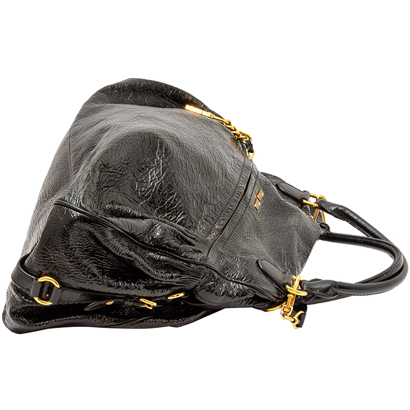 

Miu Miu Black Patent Leather Charm Satchel Bag