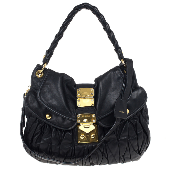 Pre Owned Miu Miu Black Coffer Matelasse Leather Hobo