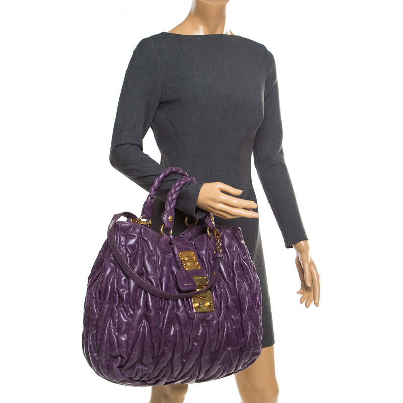 

Miu Miu Purple Matelasse Leather Large Shopper Tote