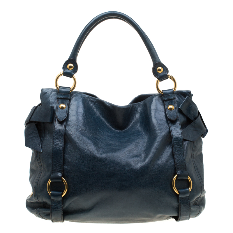 مملوكة مسبقًا Miu Miu Blue Leather Bow Tote