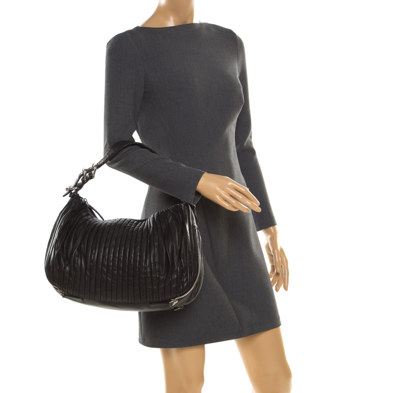 

Miu Miu Black Leather Plisse Hobo