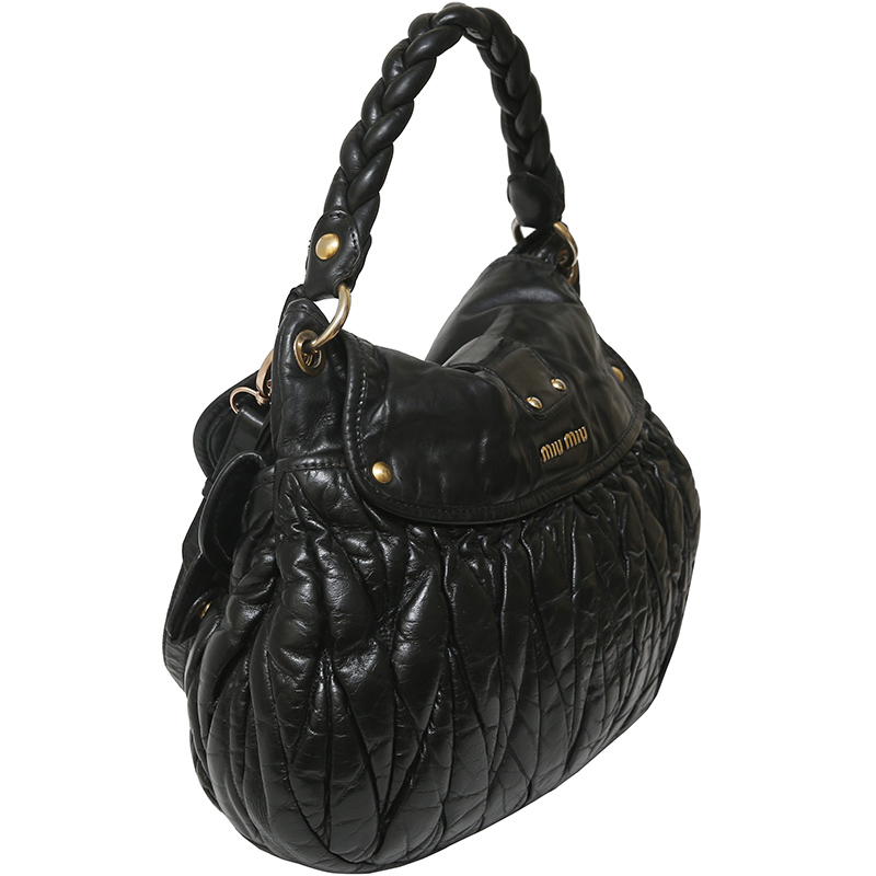 

Miu Miu Black Matelasse Leather Coffer Hobo