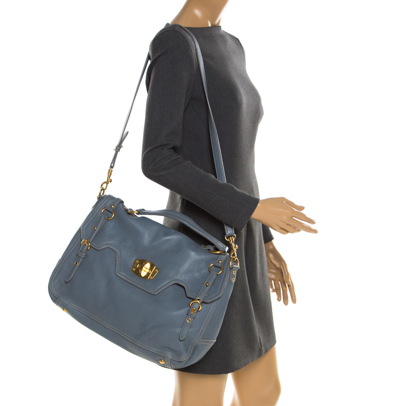 

Miu Miu Pastel Blue Leather Turnlock Top Handle Bag