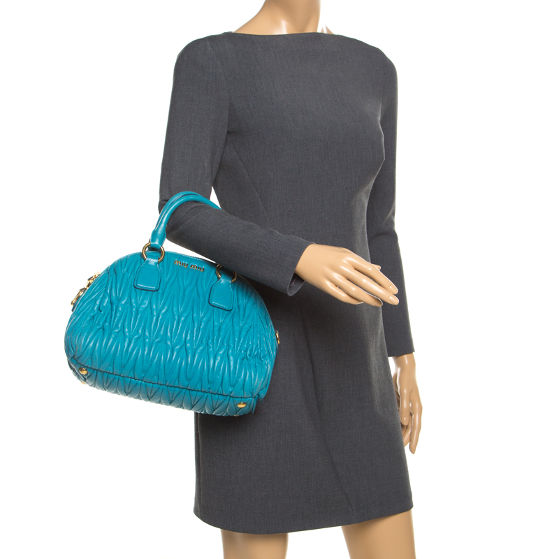 

Miu Miu Turquoise Matelasse Leather Satchel, Blue