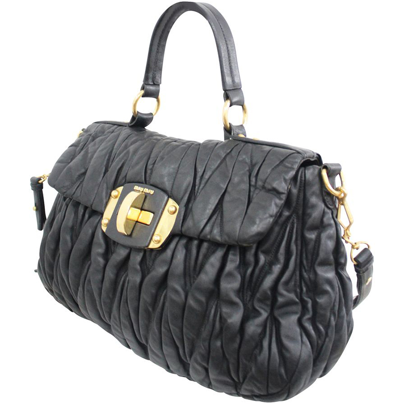 

Mui Mui Black Leather Matelasse Shoulder Bag