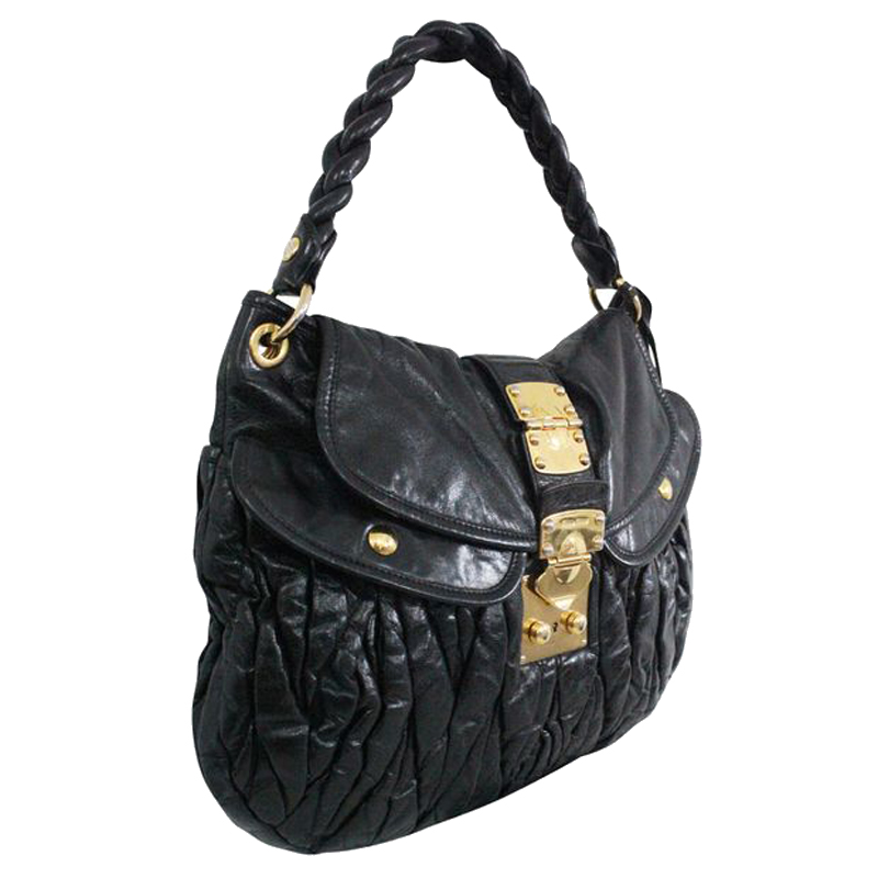 

Miu Miu Black Matelasse Astro Coffer Hobo