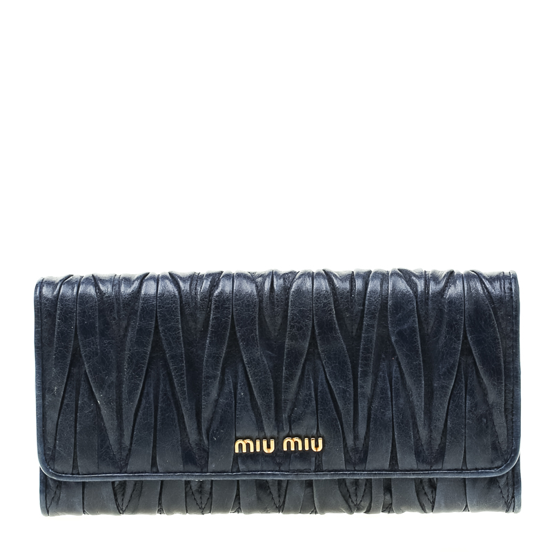 Miu Miu Navy Blue Matelasse Leather Continental Wallet