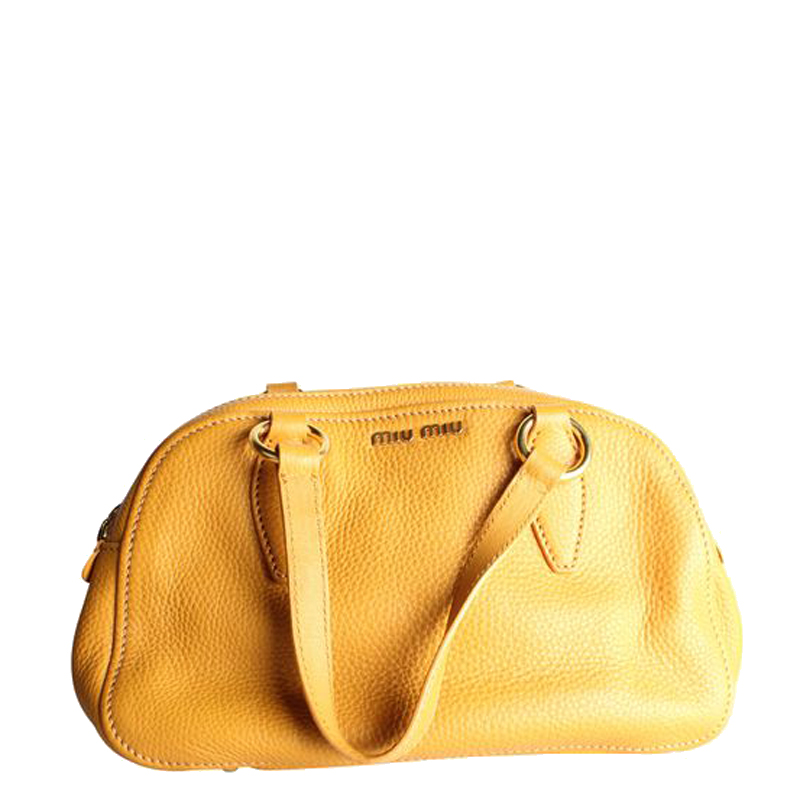 Pre-owned Miu Miu Yellow Leather Bauletto Vitello Ocra Bag
