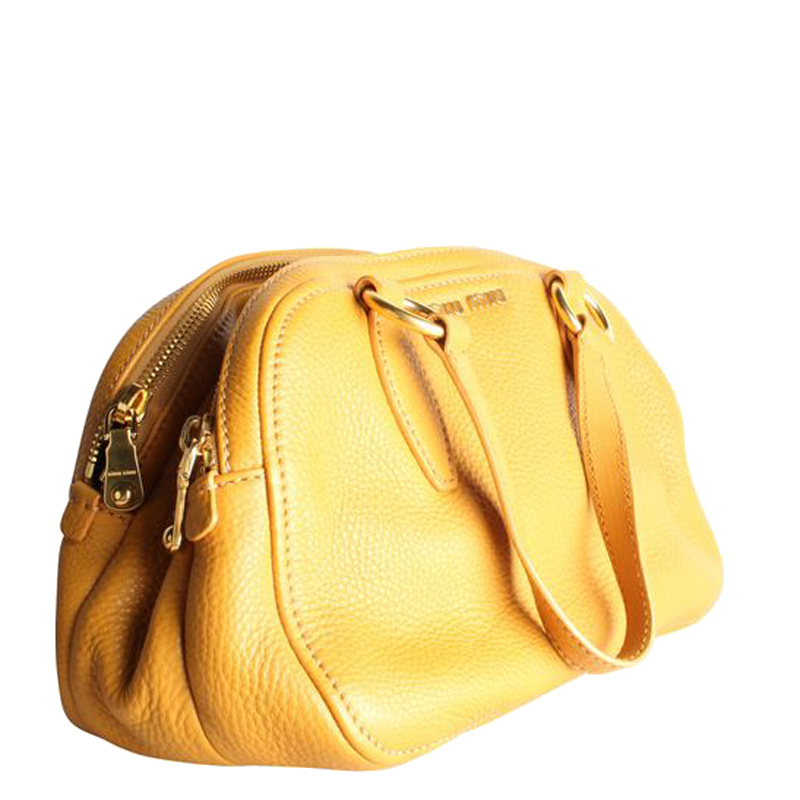 

Miu Miu Yellow Leather Bauletto Vitello Ocra Bag
