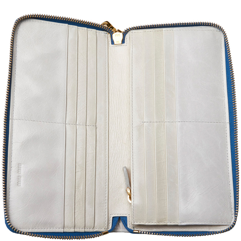 

Miu Miu Blue Leather Apple Zip Around Wallet