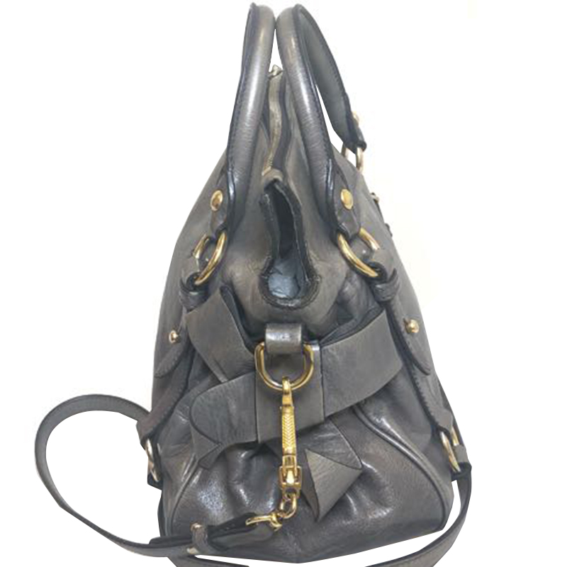 

Miu Miu Gray Vitello Lux Leather Bow Satchel, Grey