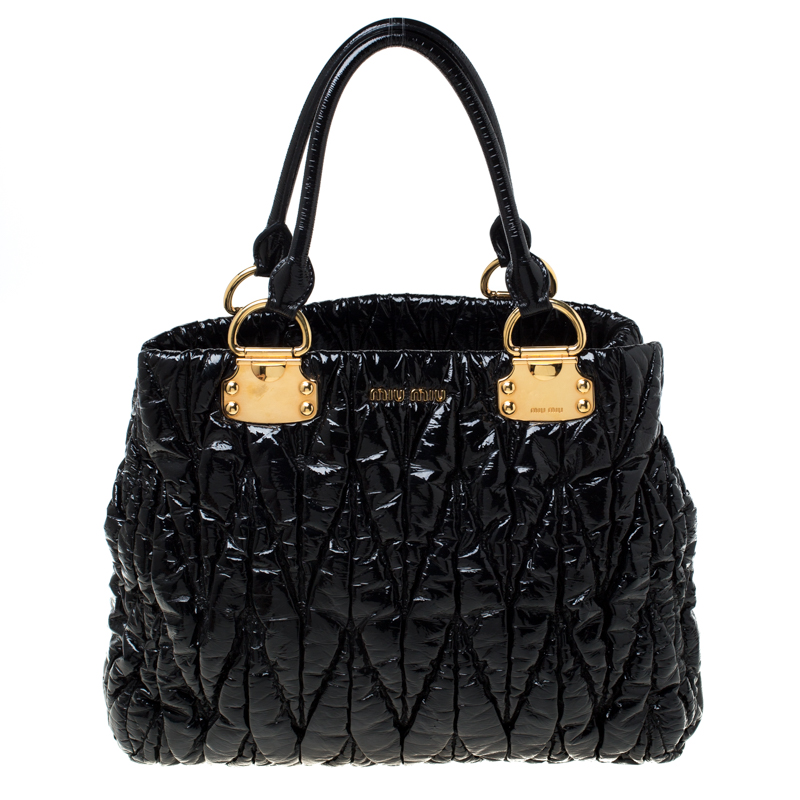 Miu Miu Black Textured Patent Leather Tote Miu Miu | TLC