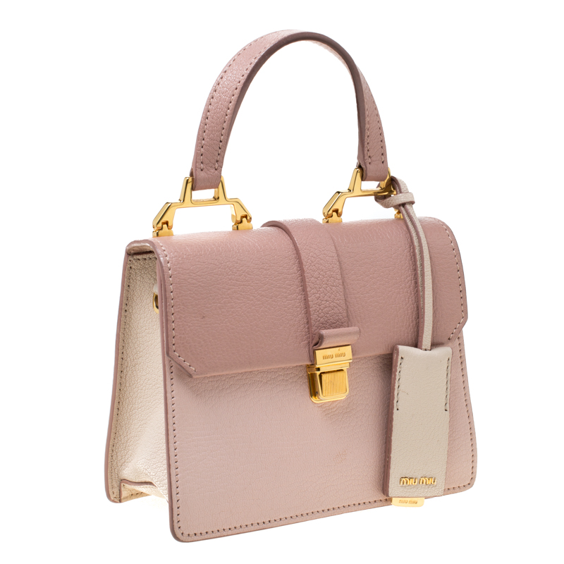 Miu Miu Pink/White leather Mini Madras Top Handle Bag