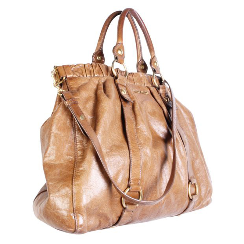 

Miu Miu Brown Leather Ruched Satchel