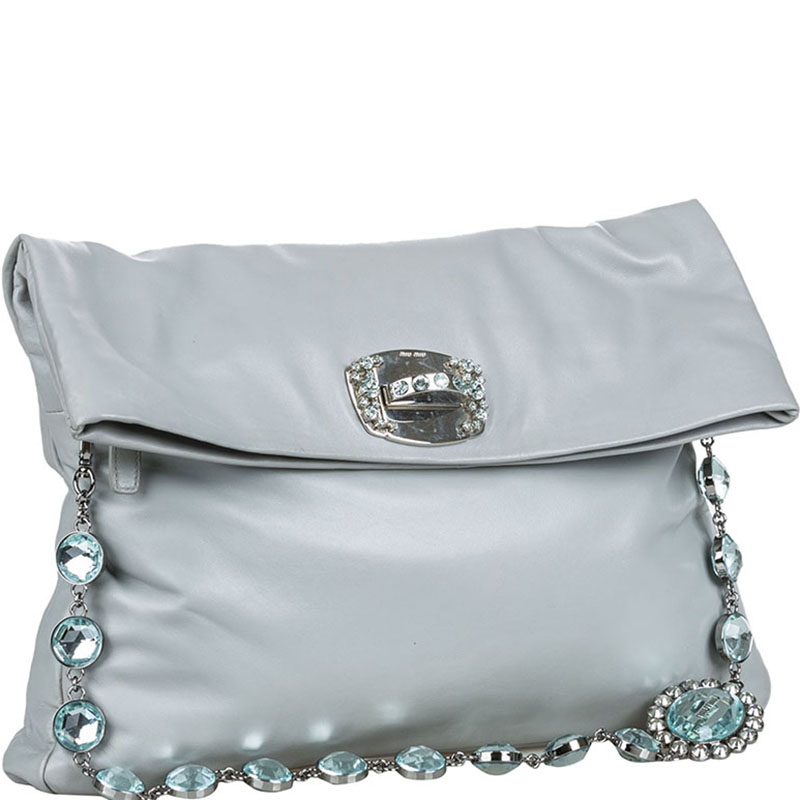 

Miu Miu Gray Leather Crystal Shoulder Bag, Grey