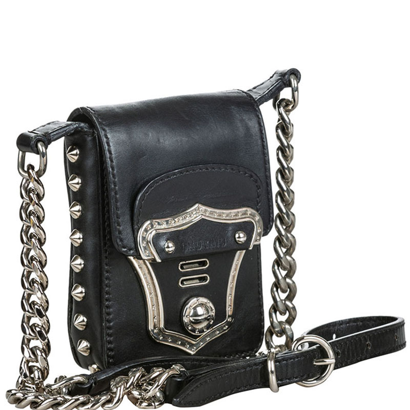 

Miu Miu Black Leather Studded Leather Chain Crossbody Bag