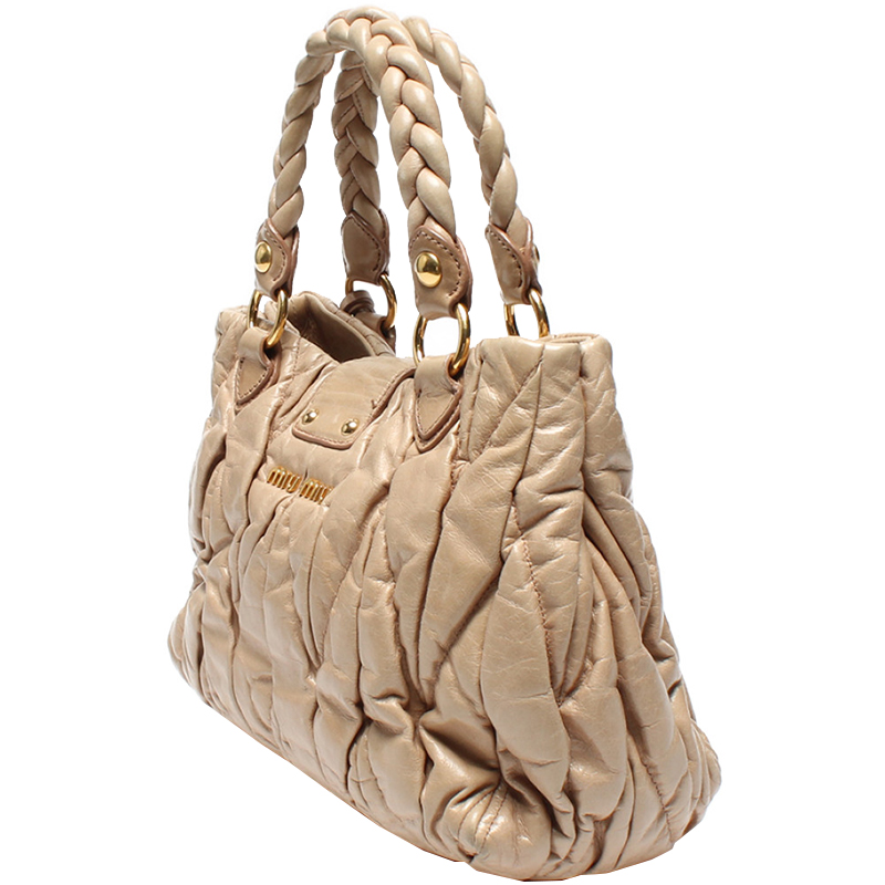 

Miu Miu Beige Matelasse Lux Leather Bauletto Shoulder Bag