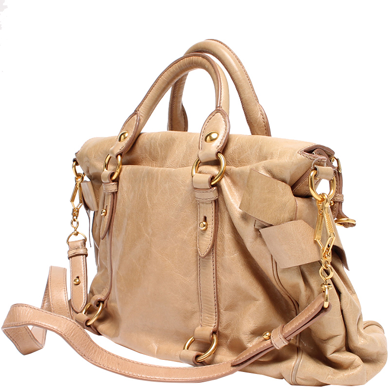 

Miu Miu Beige Leather Bow Top Handle Bag