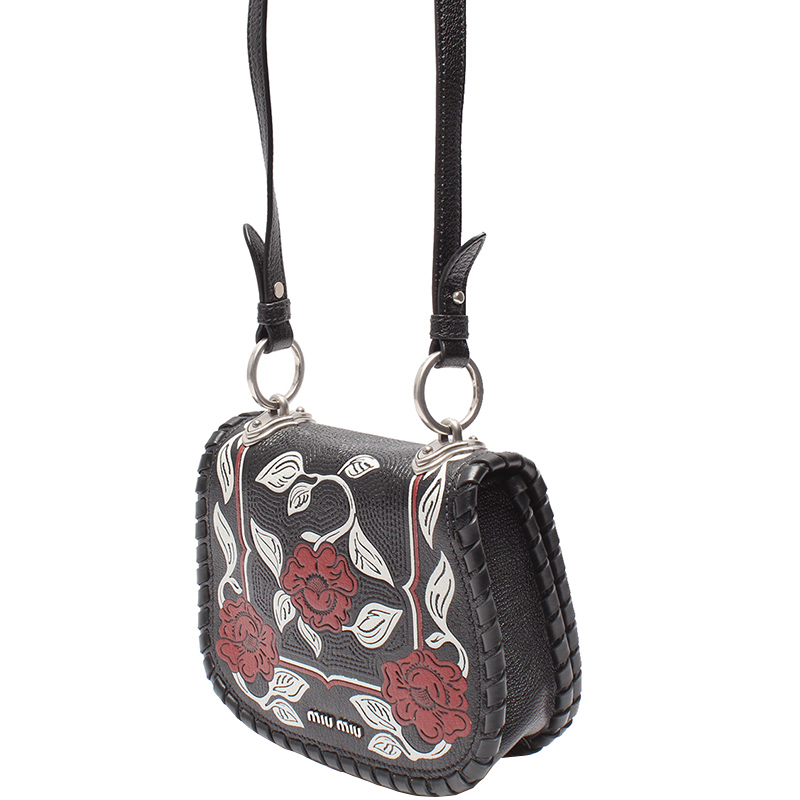 

Miu Miu Black Leather Madras Flor Crossbody Bag