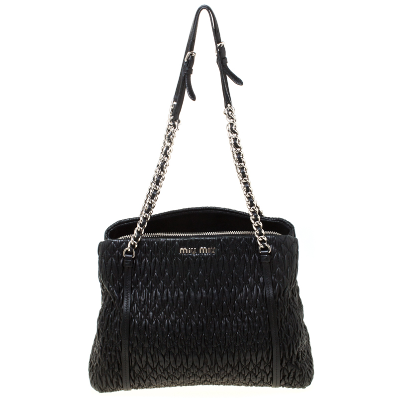 Pre Owned Miu Miu Black Matelasse Nappa Leather Shoulder Bag 