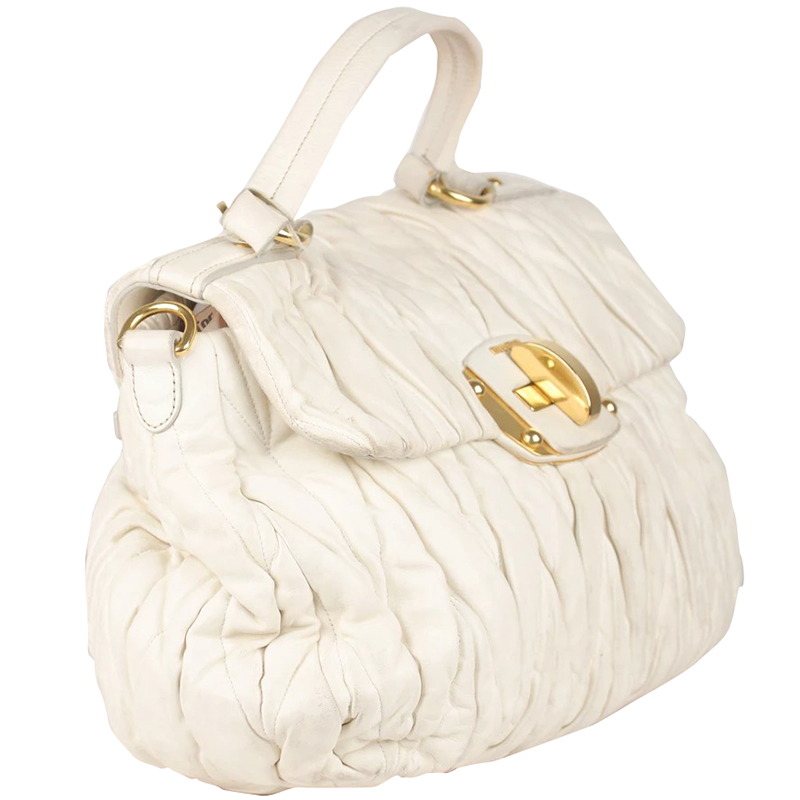 

Miu Miu White MatelassÃ© Leather Pattina Bag