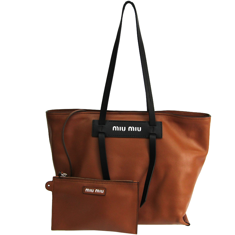 Pre-owned Miu Miu Brown Leather Tote Bag | ModeSens