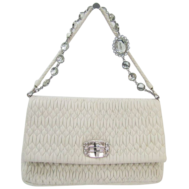 Miu Miu White Matelasse Nappa Leather Cristal Shoulder Bag Miu Miu TLC
