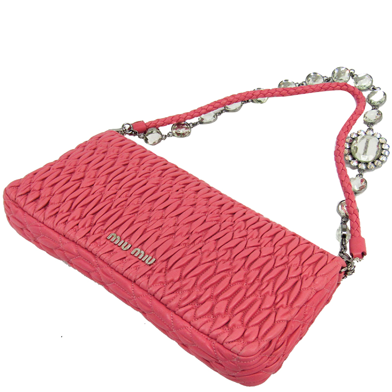 

Miu Miu Pink Matelasse Nappa Leather Cristal Shoulder Bag