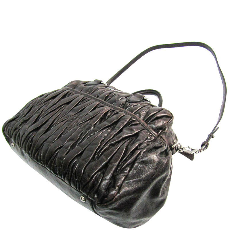 

Miu Miu Brown Matelasse Leather Coffer Top Handle Bag