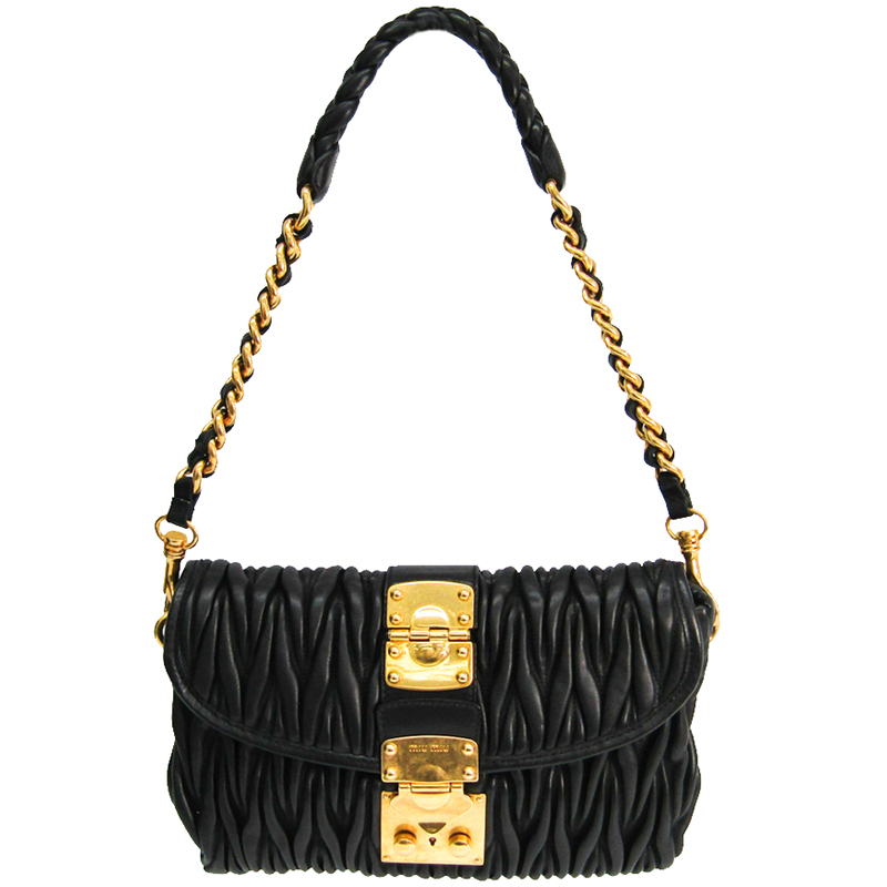 Pre Owned Miu Miu Black Matelasse Leather Shoulder Bag 