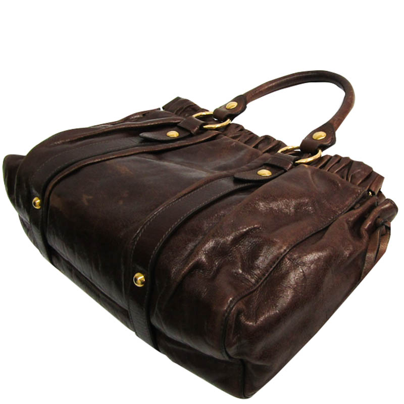 

Miu Miu Brown Vitello Lux Leather Top Handle Bag