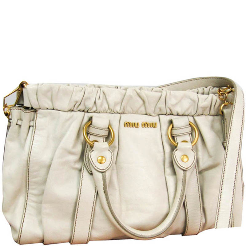 

Miu Miu Ivory Vitello Lux Leather Top Handle Bag, White