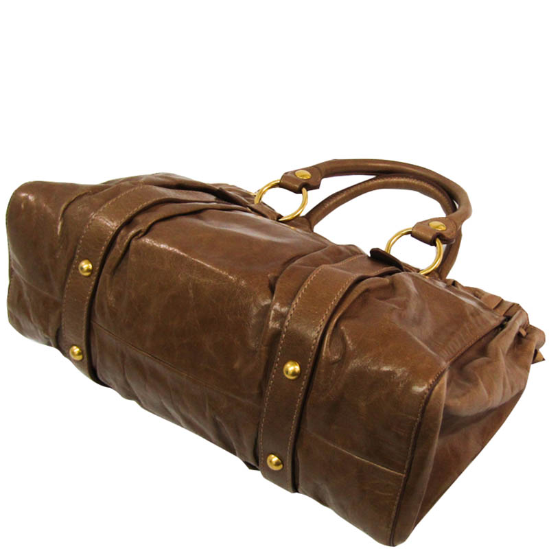 

Miu Miu Brown Vitello Lux Leather Top Handle Bag