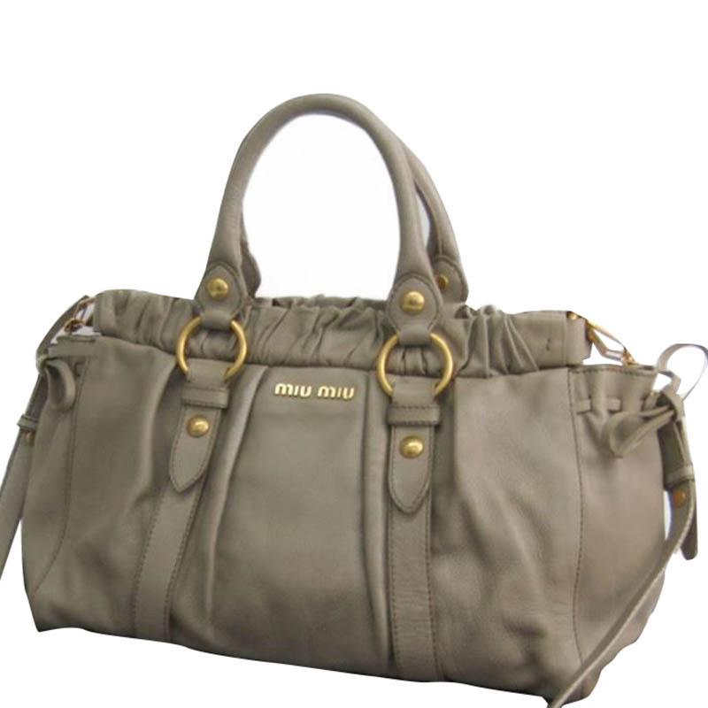

Miu Miu Gray Vitello Lux Leather Top Handle Bag, Grey