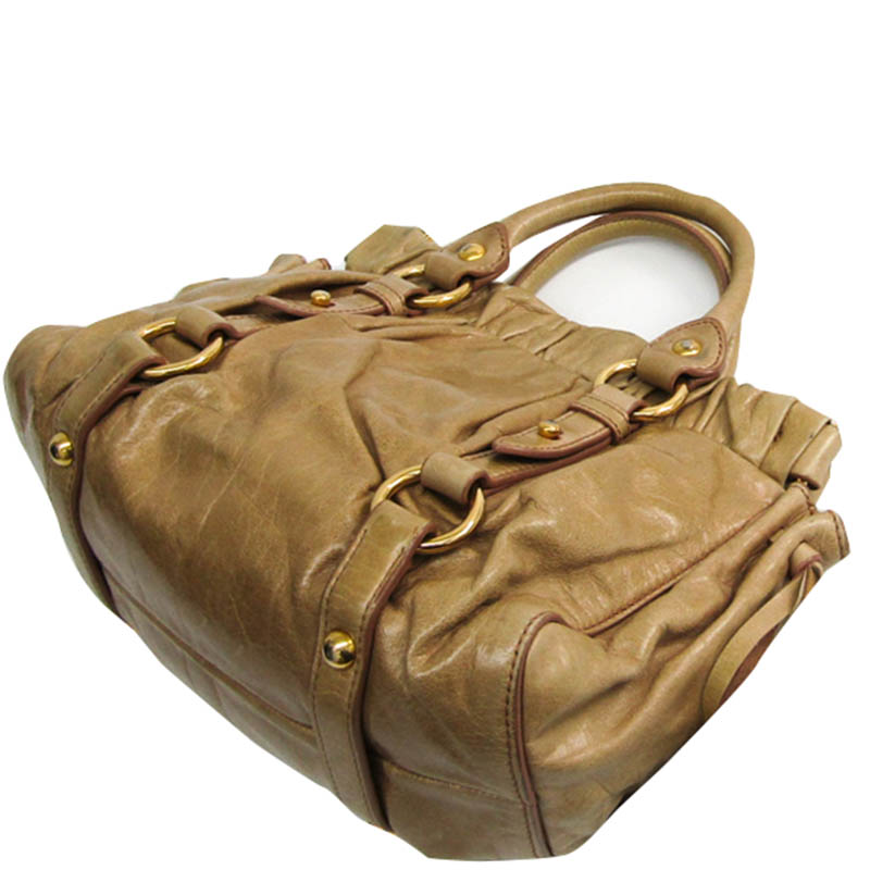 

Miu Miu Light Brown Vitello Lux Leather Top Handle Bag, Beige
