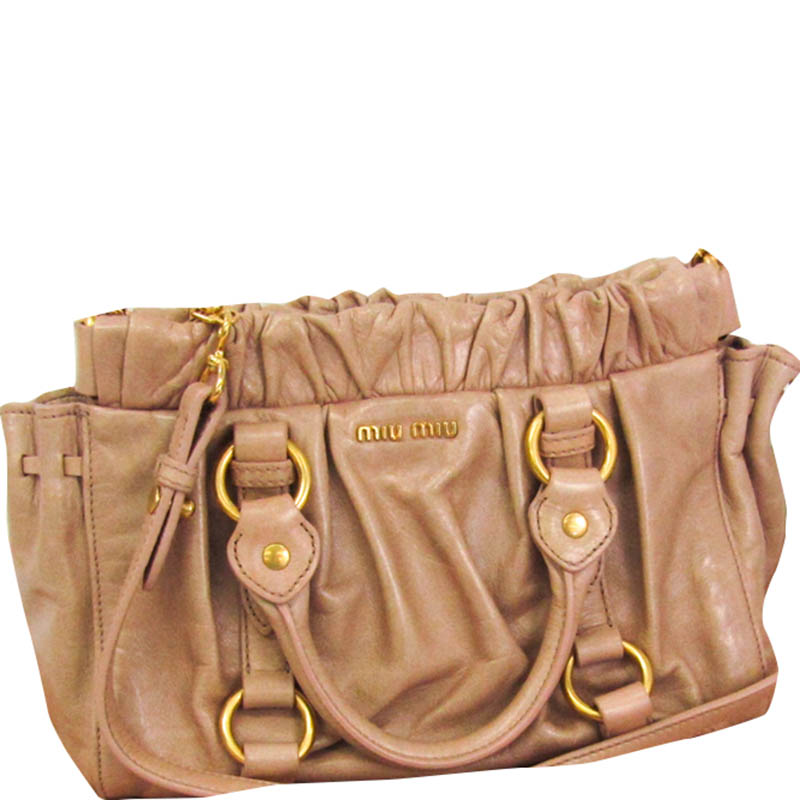 

Miu Miu Pink Beige Leather Top Handle Bag