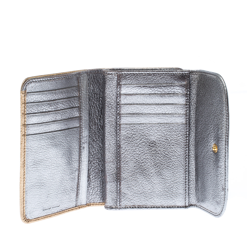 

Miu Miu Gold/ Silver Metallic Leather Flap Wallet