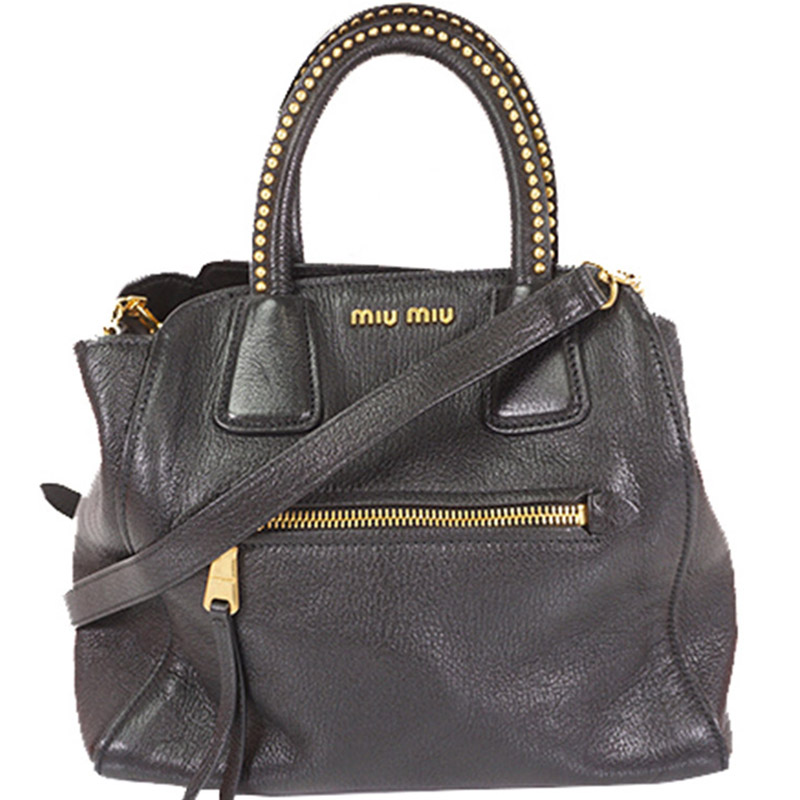 Pre Owned Miu Miu Black Leather Two Way Satchel