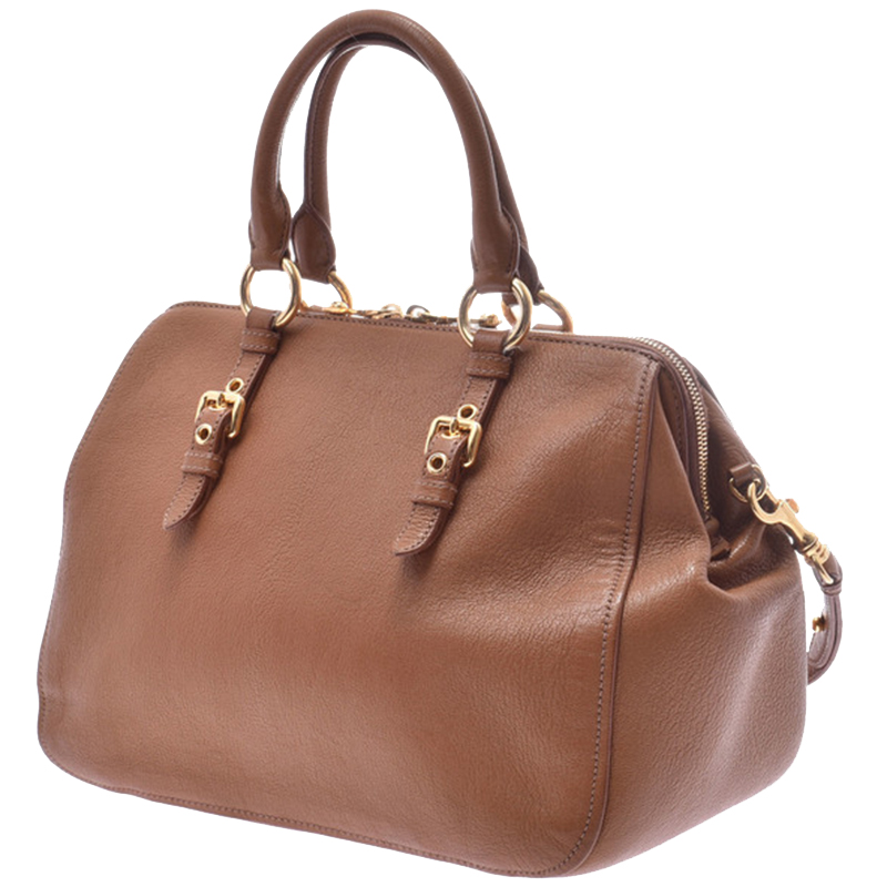 

Miu Miu Brown Leather Madras Bowling Bag