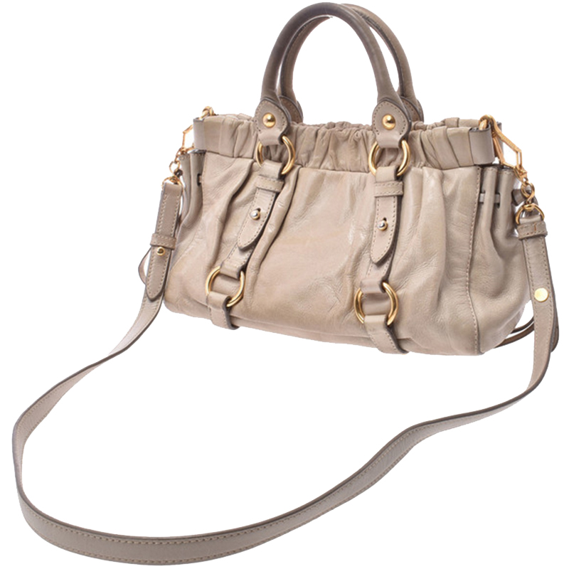 

Miu Miu Khaki Calfskin Leather Top Handle Bag, Brown