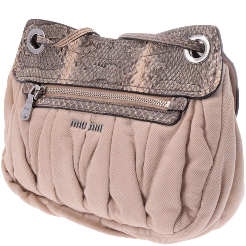 

Miu Miu Beige Python Leather And Canvas Shoulder Bag
