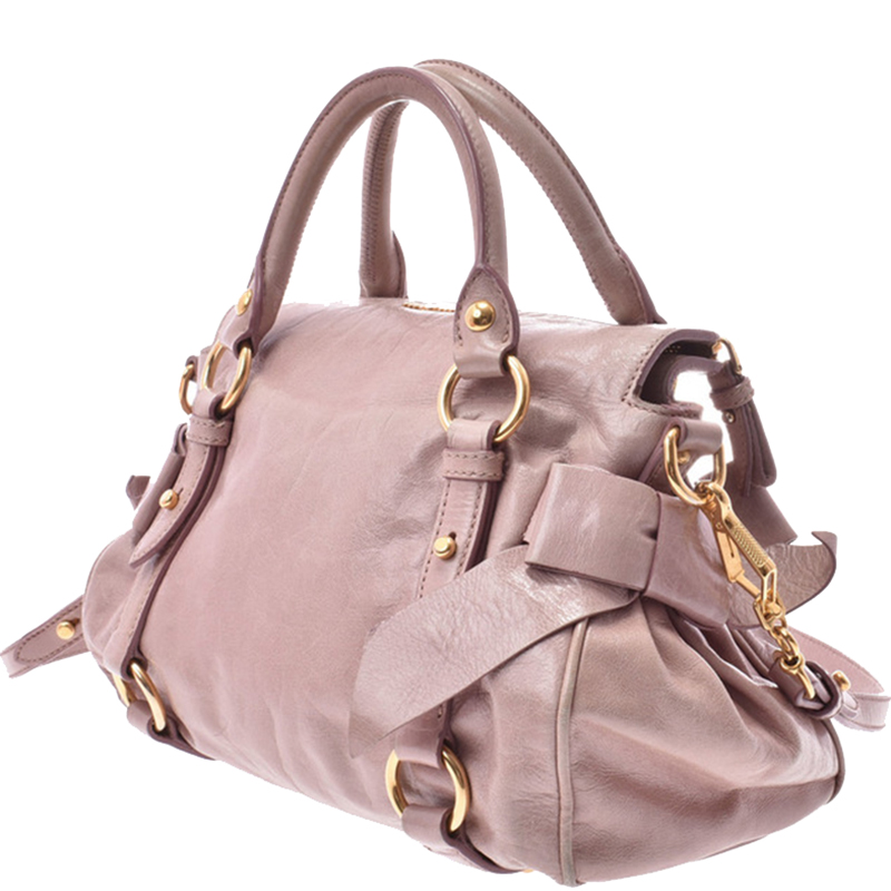 

Miu Miu Pink Vitello Lux Leather Bow Top Handle Bag